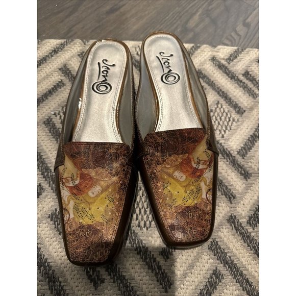 Icon Womens Gustav Klimt‎ Patent Leather Gold Slip On Mule Size 9.5M Collectable - Picture 1 of 4